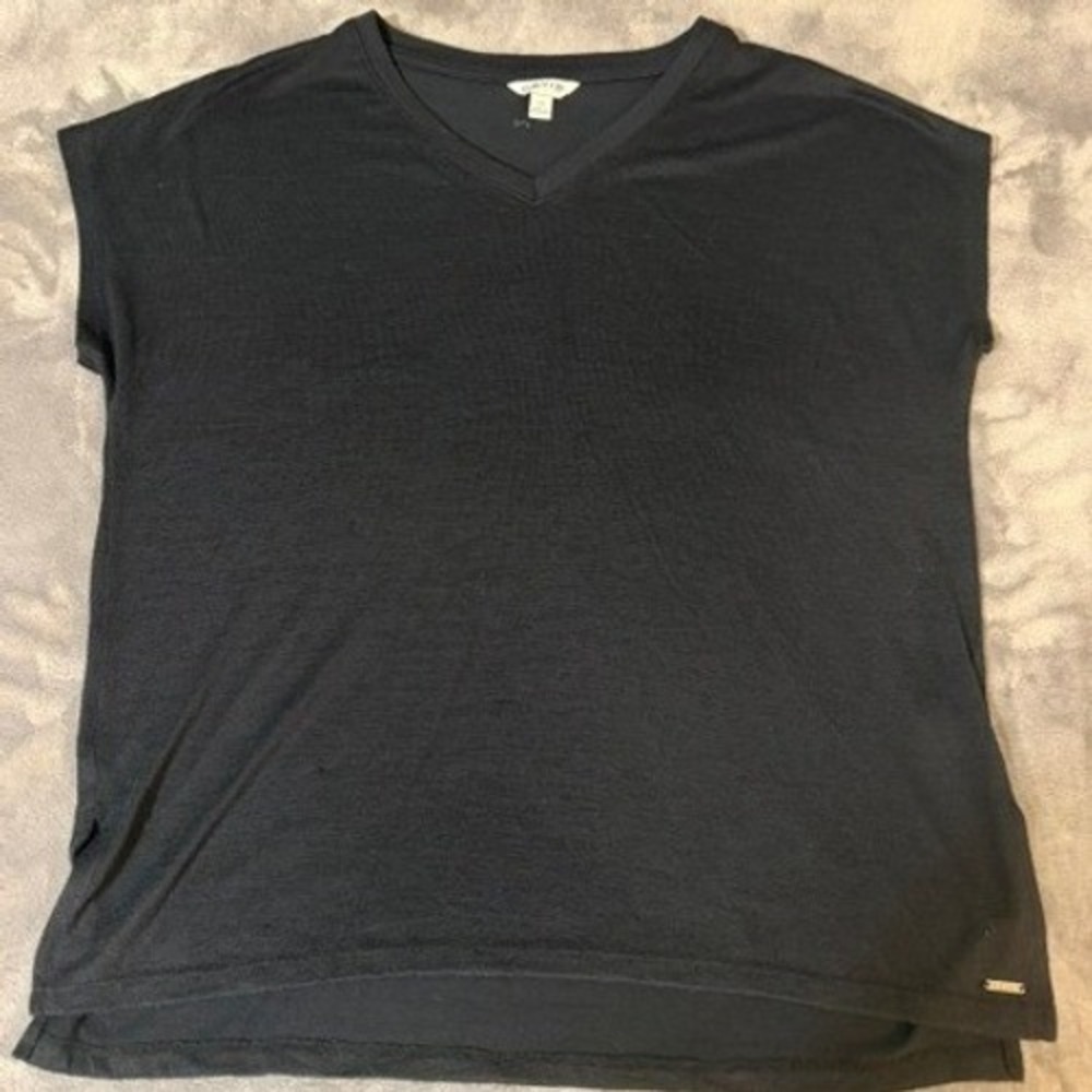 Orvis Sweater Women Large Black V-Neck Short Sleeve High-Low Casual Knit Top